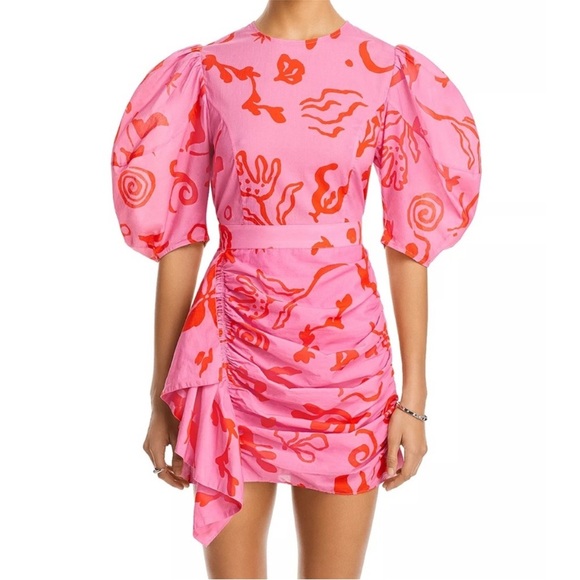 NWT RHODE Pia Pink Botanical Floral Abstract Mini Dress Ruffles Puff Sleeve 12 - Picture 4 of 15
